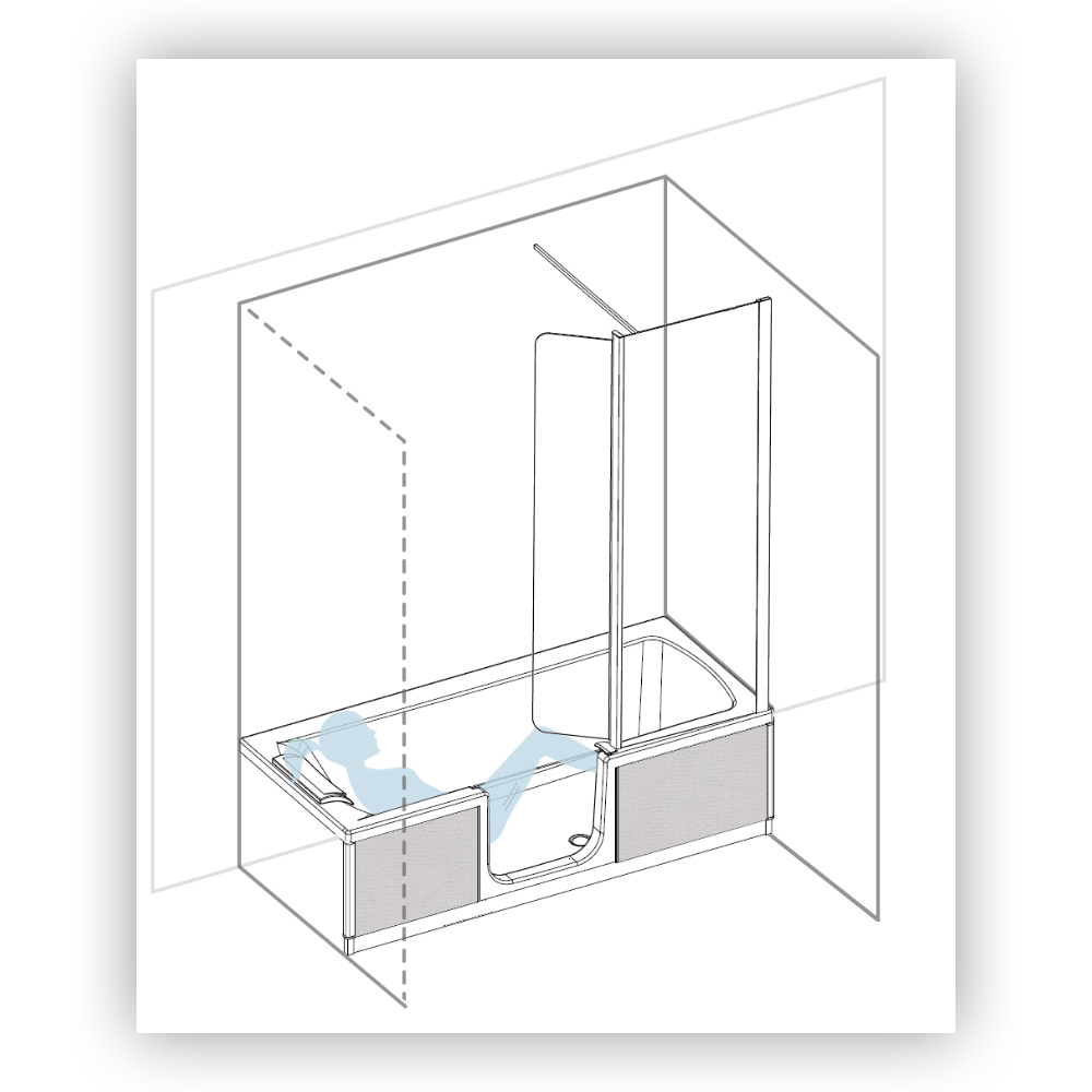 Einbauvariante Duschaufsatz für Badewanne mit Tür - Variante Nischeneinbau