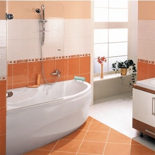 Raumspar - Badewanne ➣ optional mit Schürze und Antirusch - Beschichtung Raumsparwannen / asymm. Badewanne