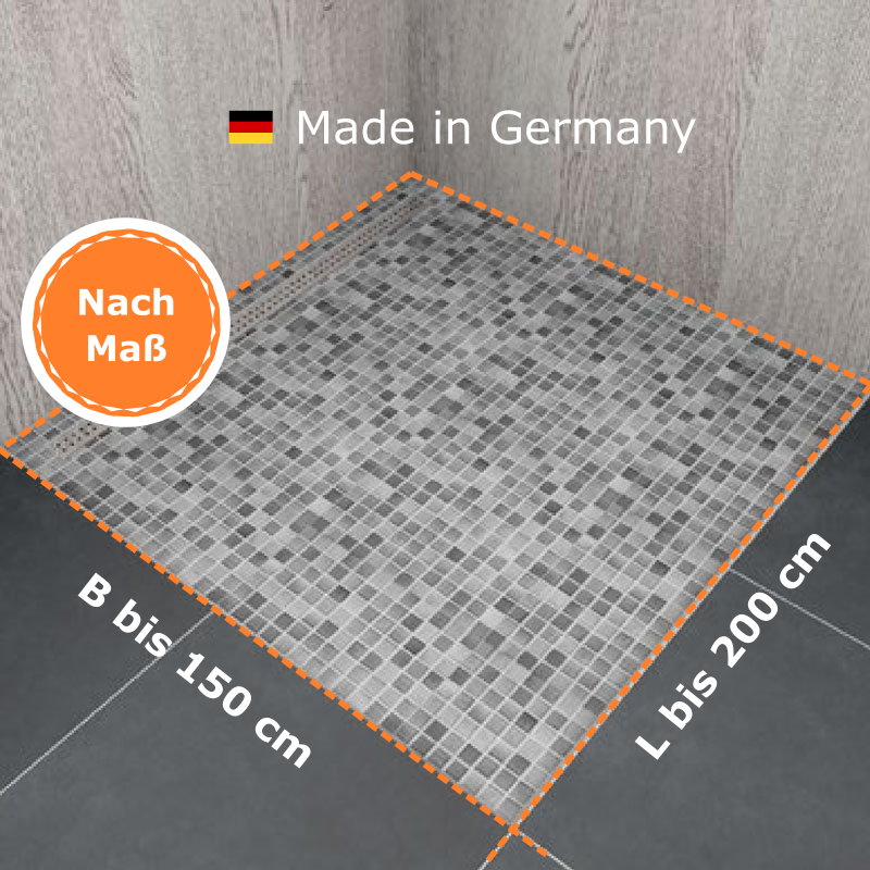 Ihre bodengleiche Dusche mit Rinne / Duschelement / befliesbares Board - fertigen wir für Sie nach Ihren Vorgaben. bodengleiche Dusche befliesbar NUR 80 mm Höhe - individuell nach Ihren Maßangaben mit Duschrinne