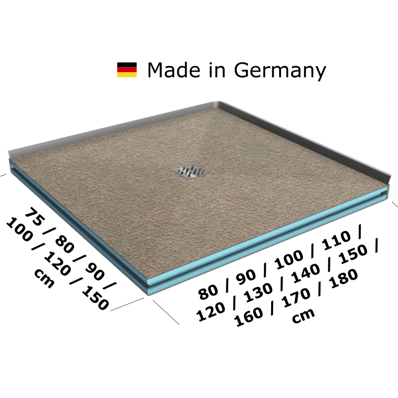 befliesbares Duschelement Standardmaße - quadratischer Edelstahlrost