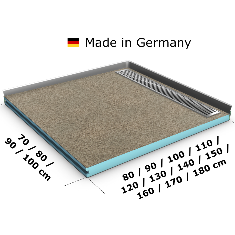 duschboard-duschrinne-duschelement-dusche-barrierefrei-duschablaufrinne-board befliesbares Duschelement STANDARD-Abmessungen mit Duschrinne