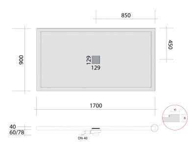 DUSCHTASSE 170x90 mit WANNENRAND - SRP17090 Duschelement aus Mineralguss