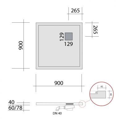 SCP9090 bodengleiche Dusche 90x90 mit Rand, Mineralguss