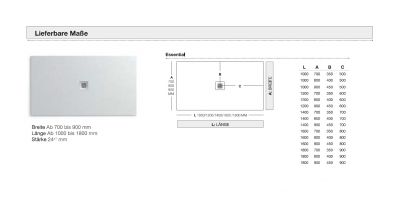 Formate - FLACHE BRAUSEWANNE 140x90 cm - bodengleiche Dusche 140x90 x3 cm, Mineralguss