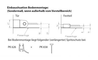 Bodenmontage der Eckdusche 100x100 x200 cm (LxB xH), Typ 5005237, 2 Pendeltüren, einseitiges Festteil