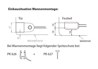 Wannenrandmontage der Eckdusche 100x100 x200 cm (LxB xH), Typ 5005237, 2 Pendeltüren, einseitiges Festteil