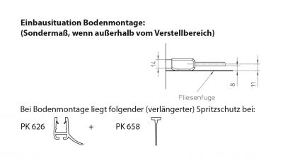 Bodenmontage der Eckdusche in Maßanfertigung, Typ 5005216, 2 Pendeltüren, mit Festteil