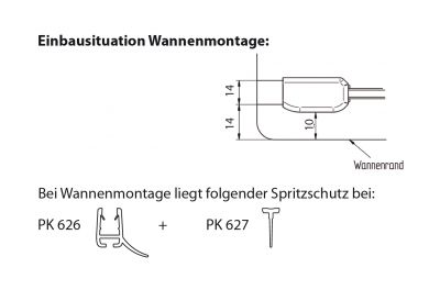 Wannenrandmontage der Eckdusche in Maßanfertigung, Typ 5005216, 2 Pendeltüren, mit Festteil