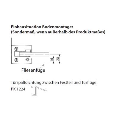 Bodenmontage der Eckdusche 120x120 x200 cm (LxB xH), 2 Pendeltüren mit Festteil