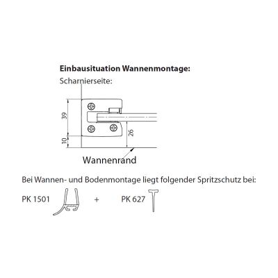 Wannenrandmontage der Eckdusche 120x120 x200 cm (LxB xH), 2 Pendeltüren mit Festteil