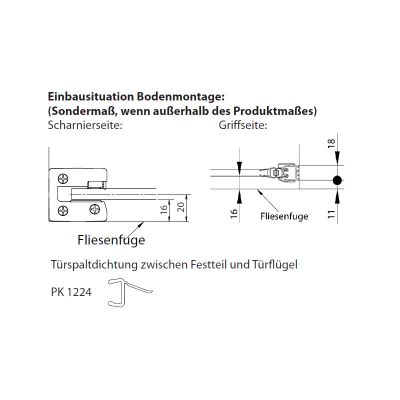 Bodenmontage der Duschtür Nische 80x200 cm (BxH), Typ 9305620, Pendeltür mit Festteil