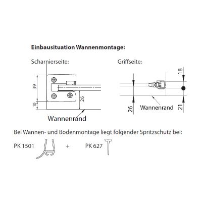 Wannenmontage der Duschtür Nische 80x200 cm (BxH), Typ 9305620, Pendeltür mit Festteil