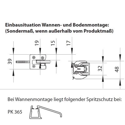 Montageskizzen der Glasschiebetür Dusche 140x200, Schiebetür für Nische