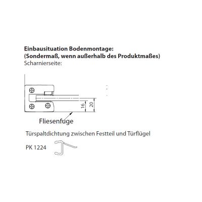 Bodenmontage der Duschtür Nische 160x200 cm (BxH), Typ 9305622, Pendeltür mit 2 Festteilen