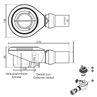 Ablauf - 51 Liter/Minute - Option zu Duschwanne Silex