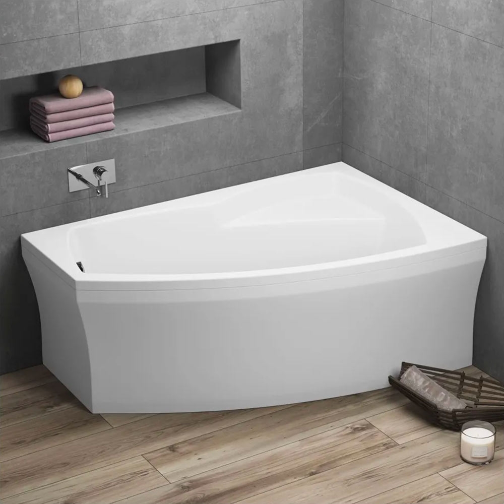 Asymmetrische Raumsparwanne mit Sitz, Eckbadewanne FRIDA in unterschiedlichen Längen und Breiten
