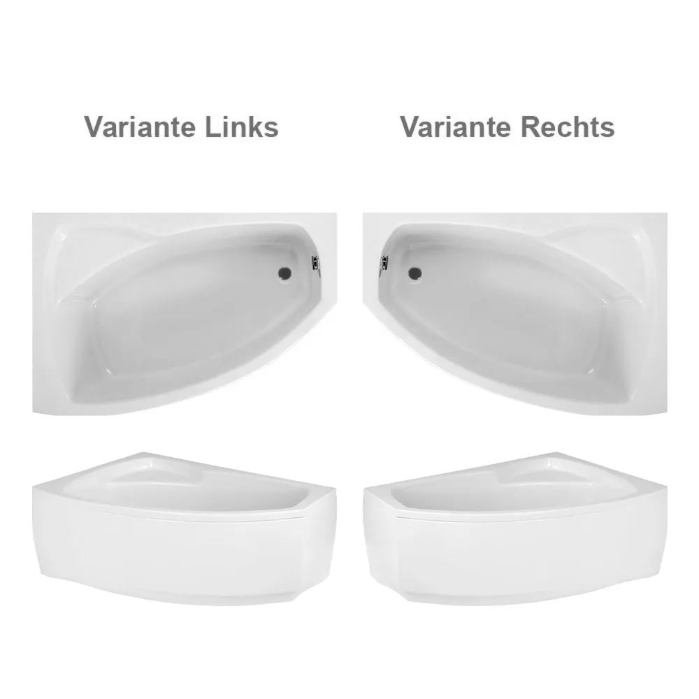 Raumsparwanne mit Wannenträger und Wannenverkleidung, Eckbadewanne mit Sitz, asymmetrisch und für kleines Bad