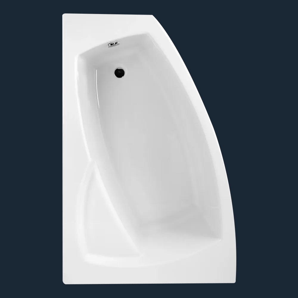 Asymmetrische Eckbadewanne in verschiedenen Größen 140, 150, 160 cm, FRIDA Raumsparwanne mit Sitz