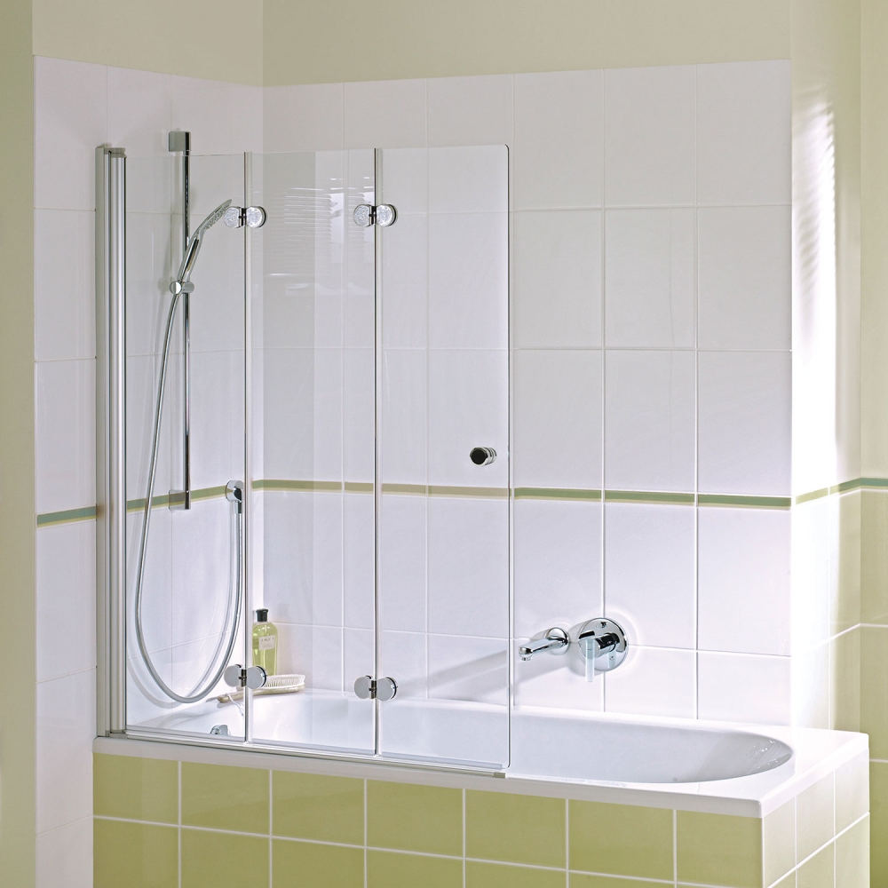 Badewannenfaltwand 3-teilig, Echtglas, Badewannenaufsatz als Spritzschutz, Duschabtrennung