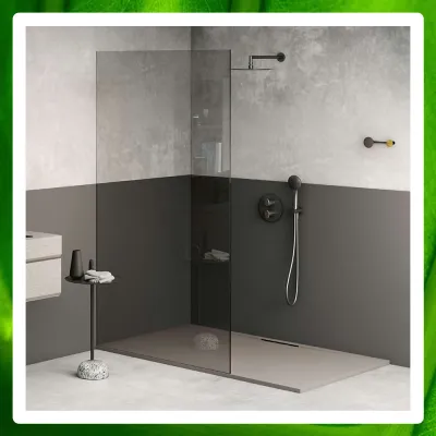 Duschwanne Mineralguß, extraﬂach, mit verdecktem Ablauf von 100x70 bis 120x100 cm
