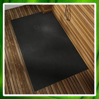 Farbe Schwarz - bodengleiche Mineral Polymer Duschwanne 100x80 cm
