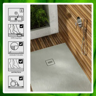 bodengleiche Mineral Polymer Duschwanne 100x80 cm Farbe WEISS