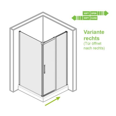 Skizze Eck Duschkabine mit Schiebetür rechts - Eckdusche aus Glas - sanftes Schließen