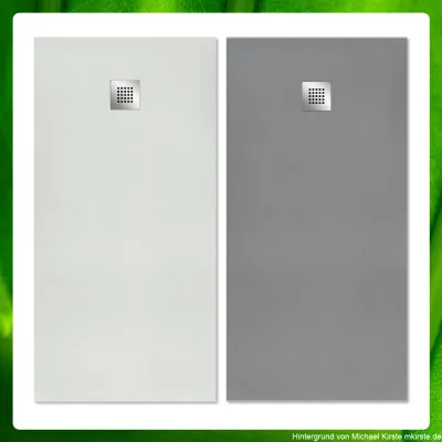 moderne bodengleiche Dusche, Oberfläche mit Steinstruktur in 13 Farben, Zuschnitte Ausschnitte und Schrägschnitte möglich