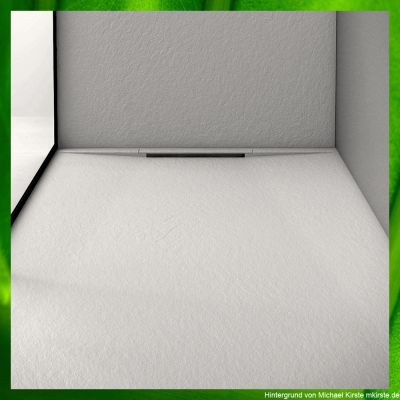 Mineralgussduschwanne mit Rinnenablauf, 100cm bis 120 cm lang, 13 Farben, bodengleicher Einbau