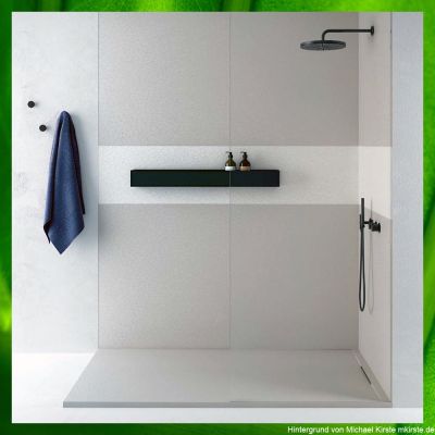 behindertengerechte Dusche, Duschboden aus Mineralguss, ebenerdig und begehbar, 13 Farben und 2 Oberflächen