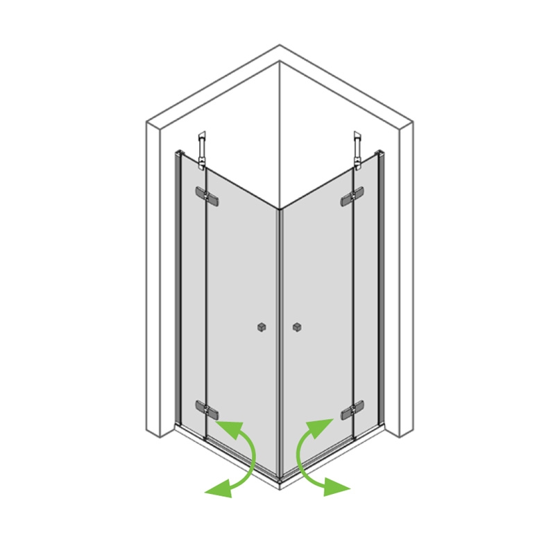 Piktogramm der Eckdusche 120x120 x200 cm (LxB xH), 2 Pendeltüren mit Festteil