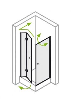 Piktogramm der Eckdusche in Maßanfertigung, Typ 5005250, Pendeltür & Dreh-Falt-Tür, Alu Silber