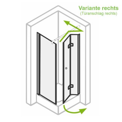 Skizze für Duschabtrennung - Glas Duschabtrnnung mit Falt-/Pendeltür - Ausrichtung rechts