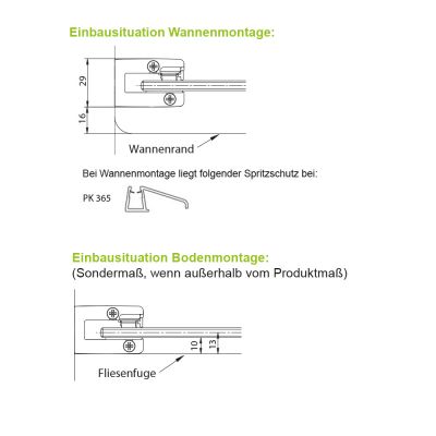 Montagevarianten - Eck Duschabtrennung aus Glas - Maßanfertigung - mit zwei Pendeltüren und Eckeinstieg