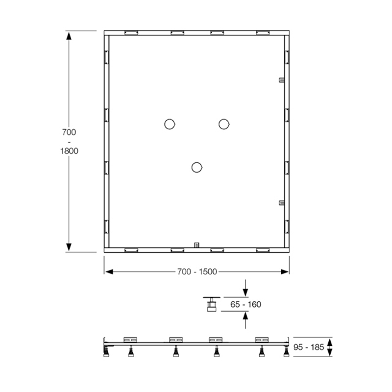Skizze - MEPA-Montagerahmen bis 180x150 cm - Fussgestell - Rahmengestell für Duschwannen
