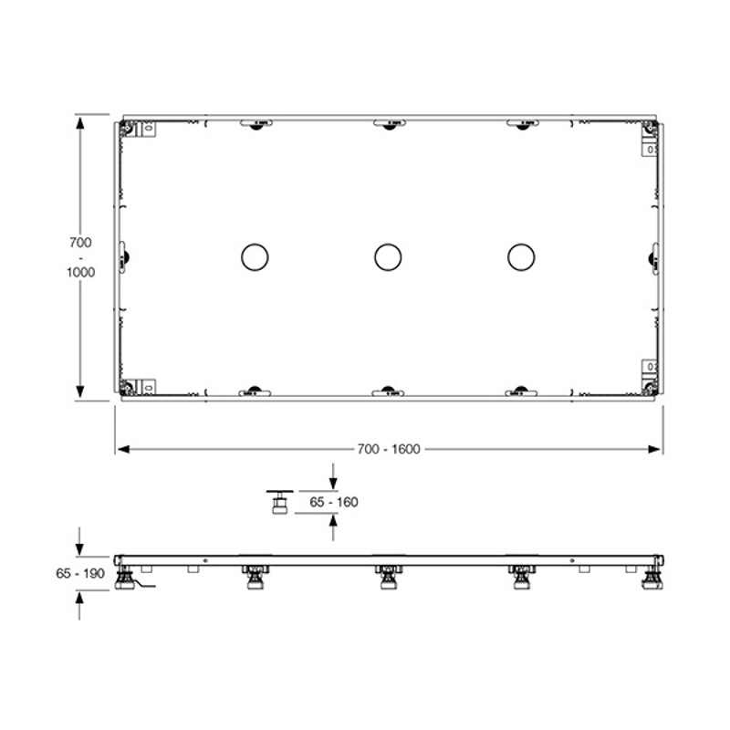 Skizze zu Montagerahmen bis 160x100 cm - MEPA - Fussgestell-Rahmengestell für Duschwannen