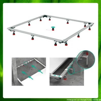 Rahmengestell für Mineralguss Duschwannen, stabiles Untergestell als Unterbau, 70 bis 180cm, Montagerahmen Duschbecken