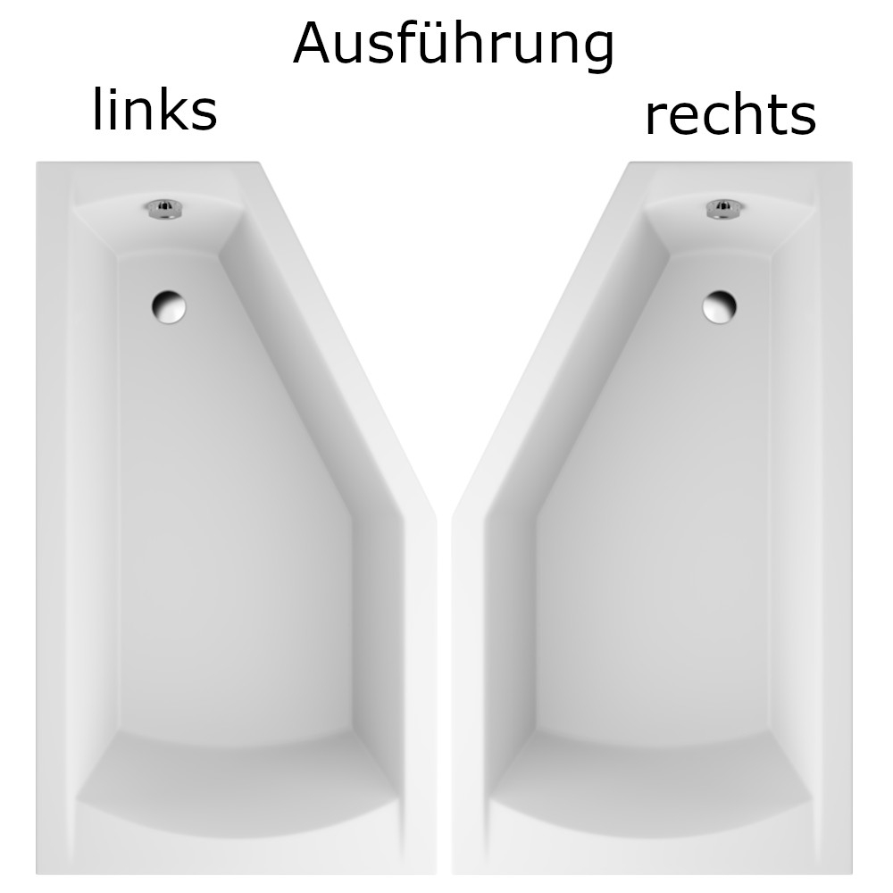 Ausführung für kleine Raumsparwanne, asymmetrische Trapez-Eckbadewanne 140x90, 150x90cm und 160x90cm, 