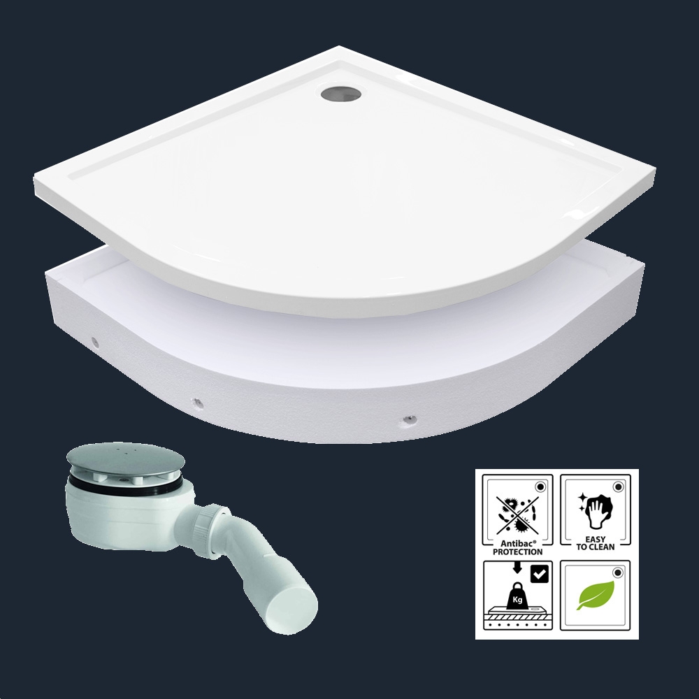 Quadratische Duschwanne mit Wannenträger und Siphon, Komplettset Duschtasse + Styroporträger + Ablauf - 80x80, 90x90, 100x100