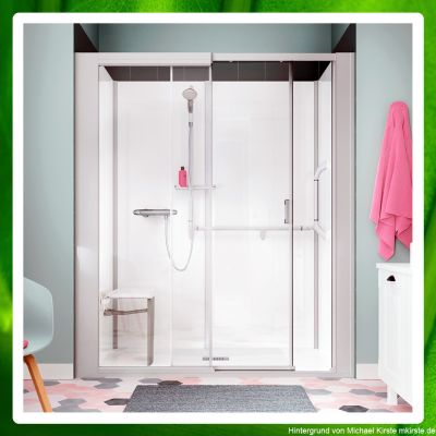 barrierefreie Pflegedusche, Badumbau an einem Tag, hochwertige Royal-Plus Nischendusche, seniorengerecht mit Sitz