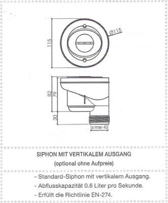 senkrechter Sifon für Mineralguß Duschwanne PRIVILEG