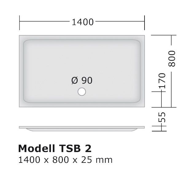 Duschwanne 140x80 + Wannenträger + Siphon - KOMPLETT SET