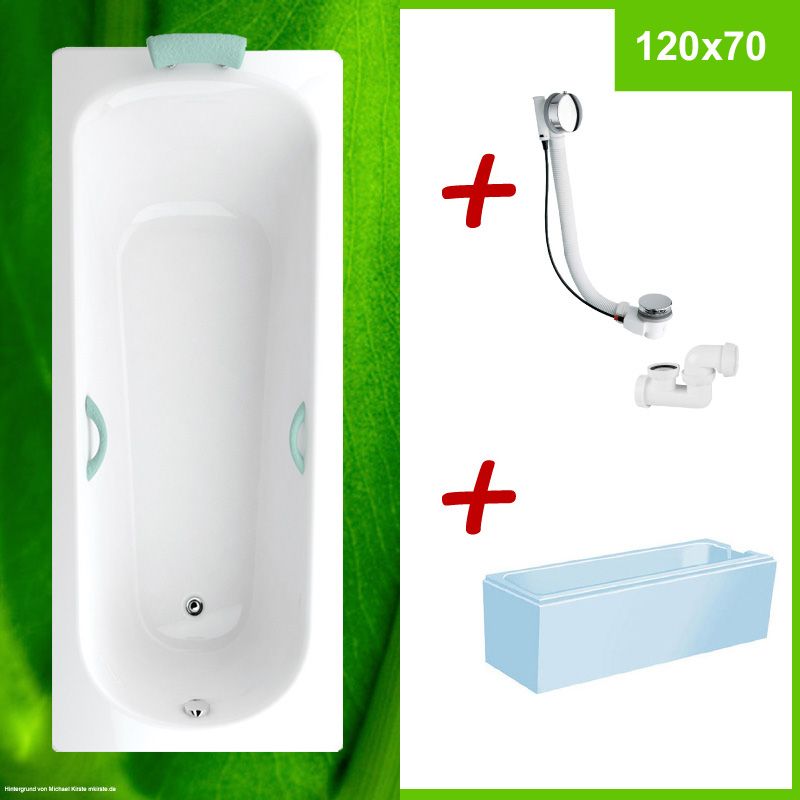 Badewanne 120x70 + Wannenträger + Excenterablauf KOMPLETT SET Klasik