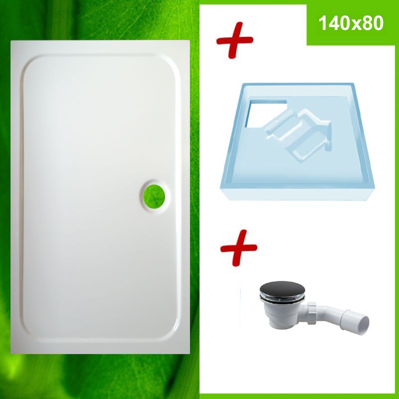VBChome Duschwanne 140x80 Cm, Alpineweiß, Flach (4,5 Cm) - Glasfaserverstärktes Sanitäracryl, Antibakteriell