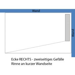 Ecke RECHTS - zweiseitiges Gefälle (Rinne an kurzer Seite)