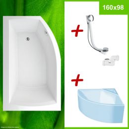 Badewanne 160x98 L + Wannenträger + Ablauf - Thera IHR-BAD.INFO
