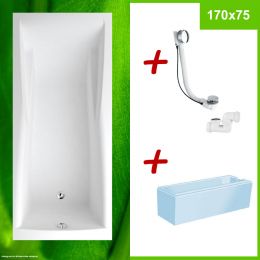 Badewanne + Styroporträger + Excentergarnitur 170x75 cm - COLUMBA