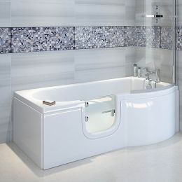 Badewanne 165x85 cm mit Glastür und Badewannenaufsatz, barrierefreie Rechteckwanne rechts