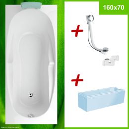 Badewanne 160x70 + Wannenträger + Excentergarnitur - ASUAN