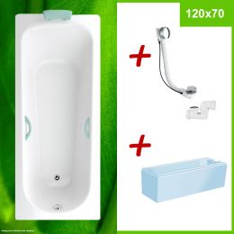 Badewanne 120x70 + Wannenträger + Excenterablauf KOMPLETT SET Klasik